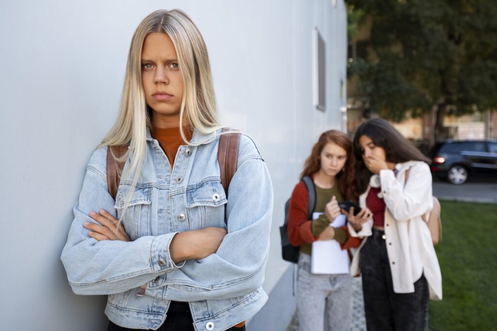 front view sad girl outdoors